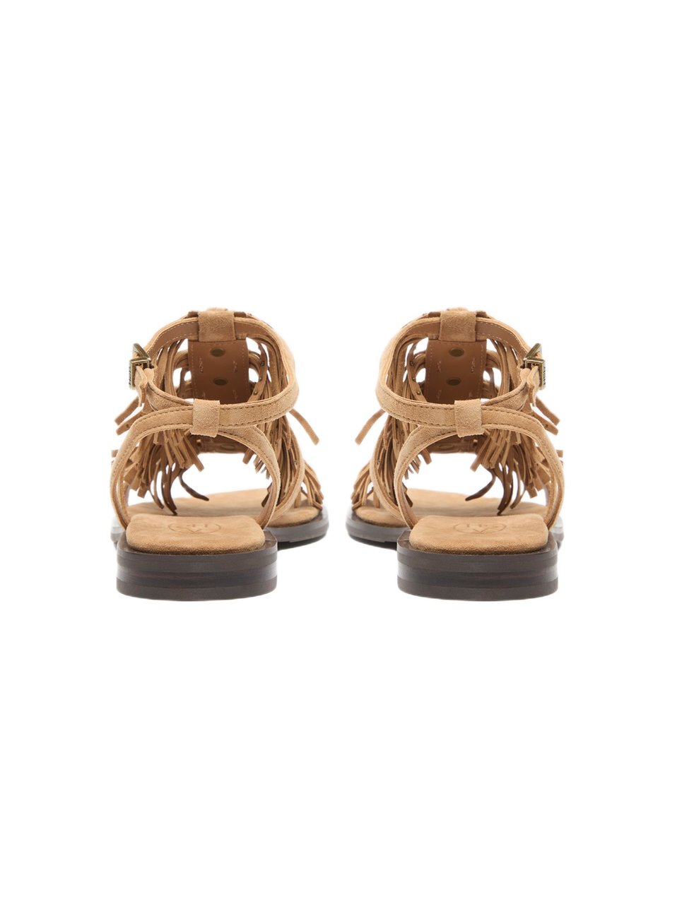 Ash Fringed Beige Suede Sandals With Adjustable Ankle Strap Bruin