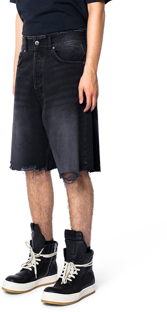 ASKYURSELF FRAYED BAGGY DENIM SHORTS AGED BLACK Zwart