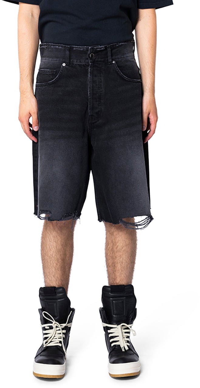 ASKYURSELF FRAYED BAGGY DENIM SHORTS AGED BLACK Zwart