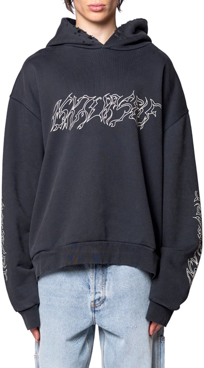 ASKYURSELF FLAMES TEAM HOODIE VINTAGE BLACK Zwart