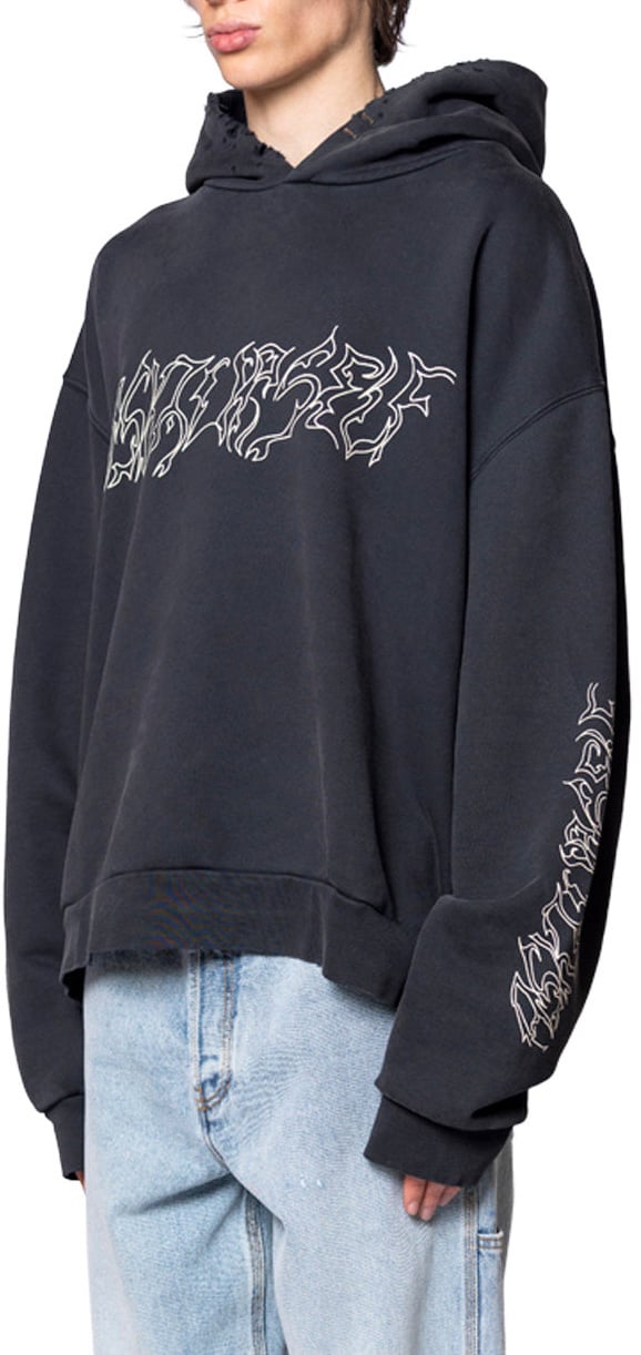 ASKYURSELF FLAMES TEAM HOODIE VINTAGE BLACK Zwart