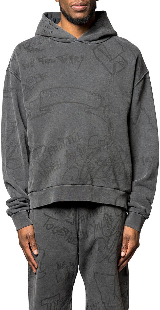 ASKYURSELF SCRIBBLE VINTAGE HOODIE  BLACK Zwart