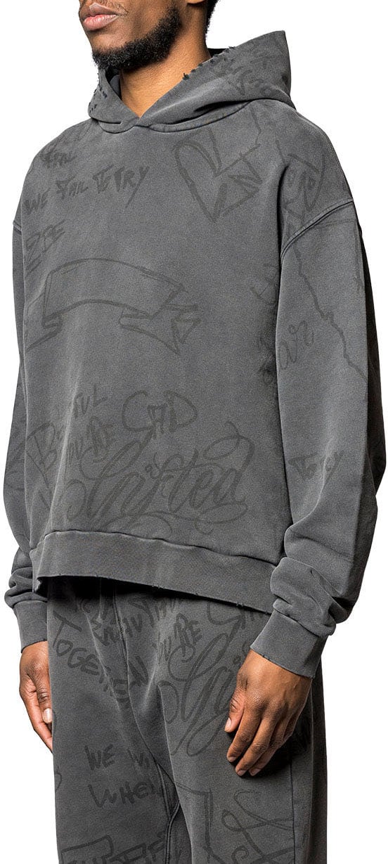 ASKYURSELF SCRIBBLE VINTAGE HOODIE  BLACK Zwart