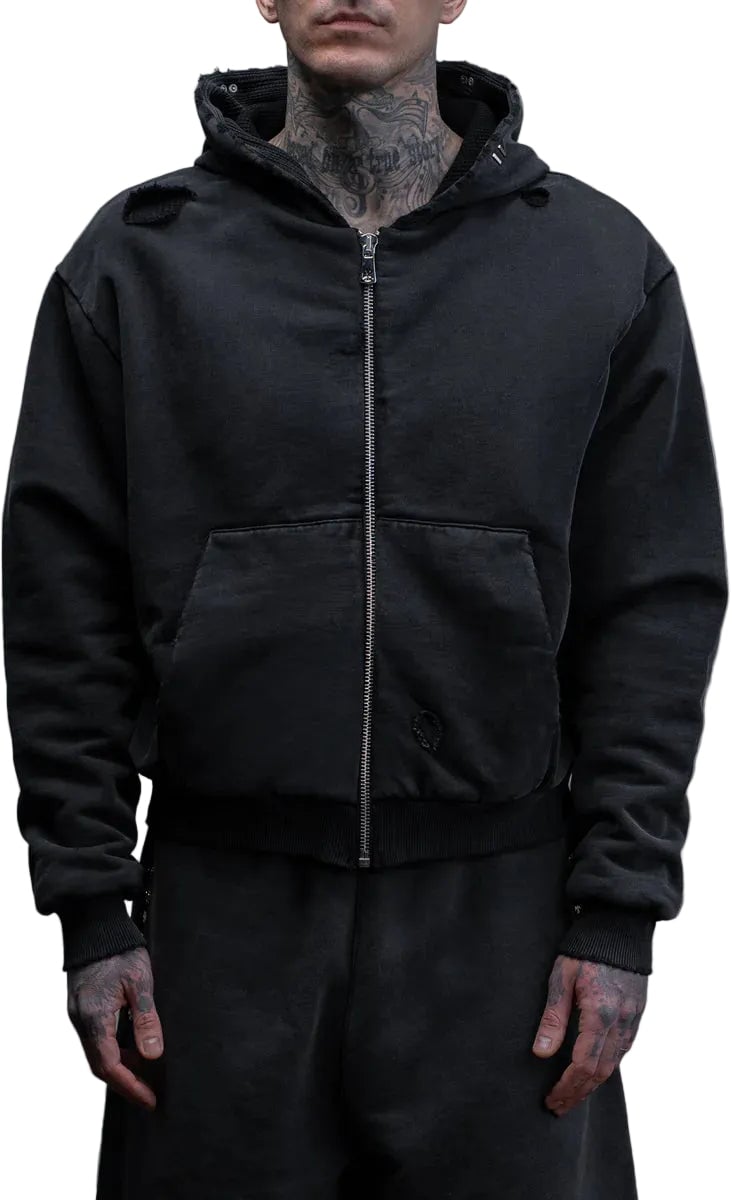 ASKYURSELF WAFFLE DESTROYER ZIP HOODIE VINTAGE BLACK Divers