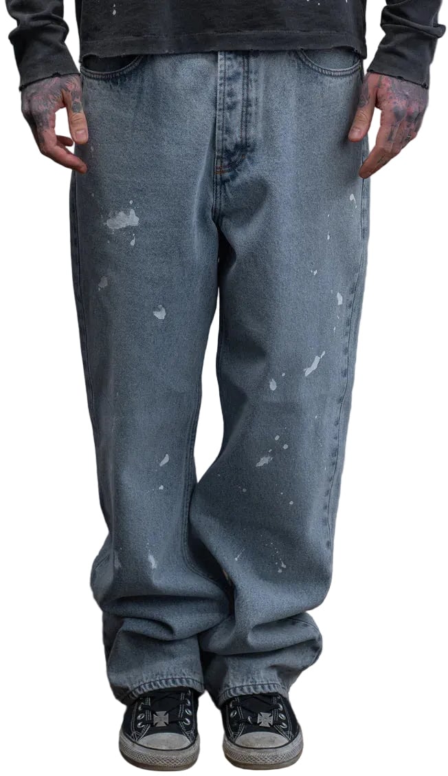 ASKYURSELF PAINT SPLATTER BAGGY JEANS WASHED BLUE Blauw
