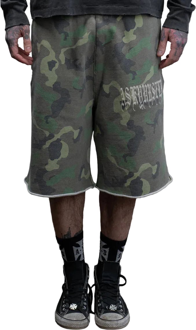 ASKYURSELF GOTH VINTAGE BAGGY FLEECE SHORTS WOODLAND CAMO Divers