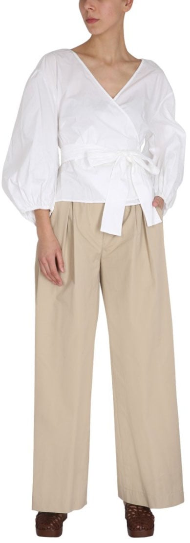 Aspesi Wide-Leg Poplin Pants With Drawstring Waist Neutraal
