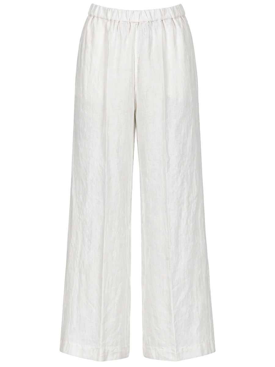 Aspesi Neutrals Elastic Waistband Linen Wide-Leg Pants Wit