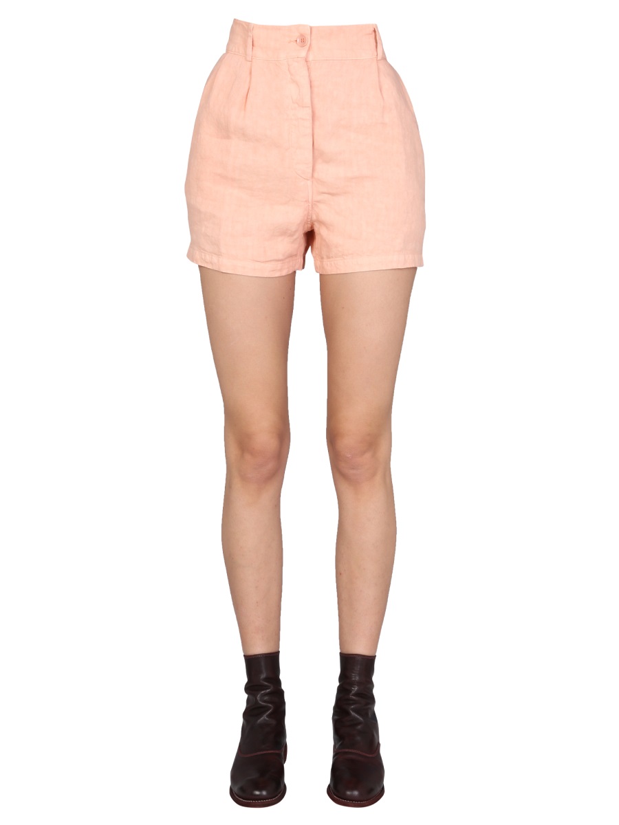 Aspesi Wide-Leg Linen Shorts With Front Button Closure Bruin