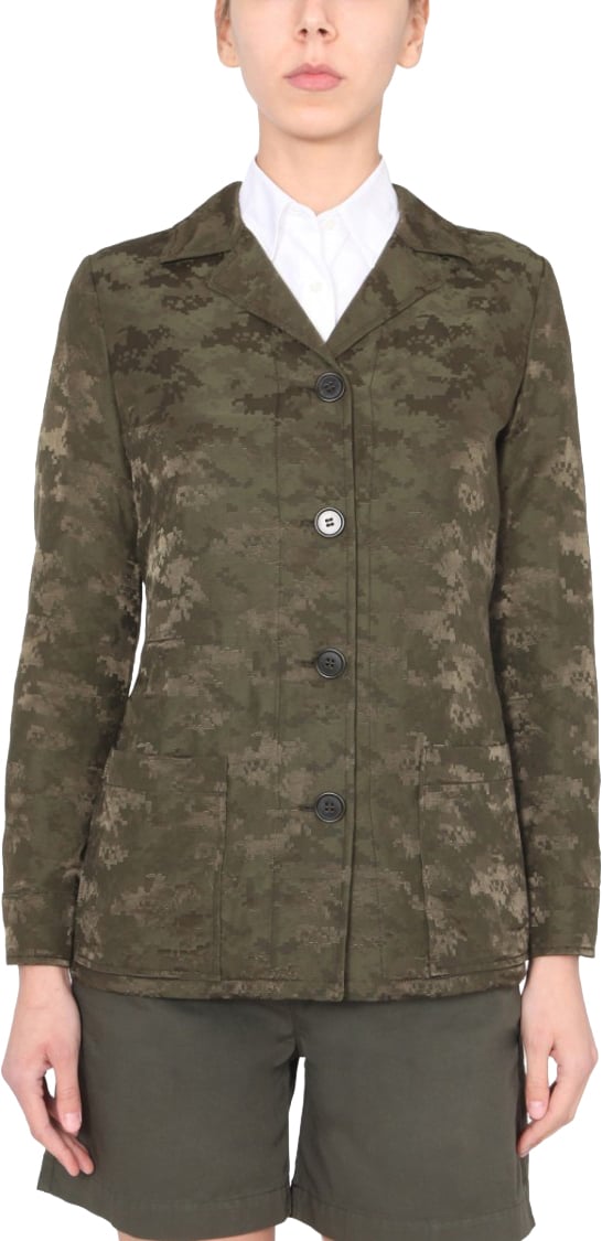 Aspesi Green Camouflage Patterned Regular Fit Jacket Grijs