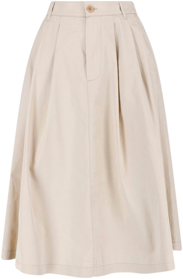 Aspesi Beige Pleated Midi Cotton Skirt Skirt Neutraal