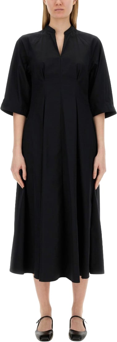 Aspesi Pleated Black Long Dress Zwart