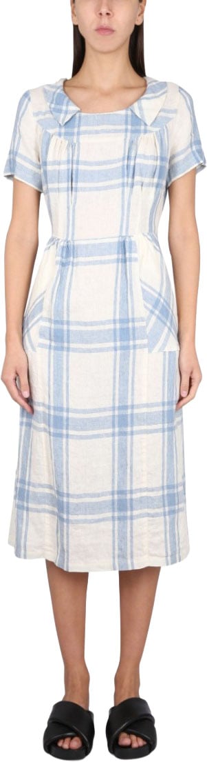 Aspesi Light Blue Plaid Midi Dress Wit