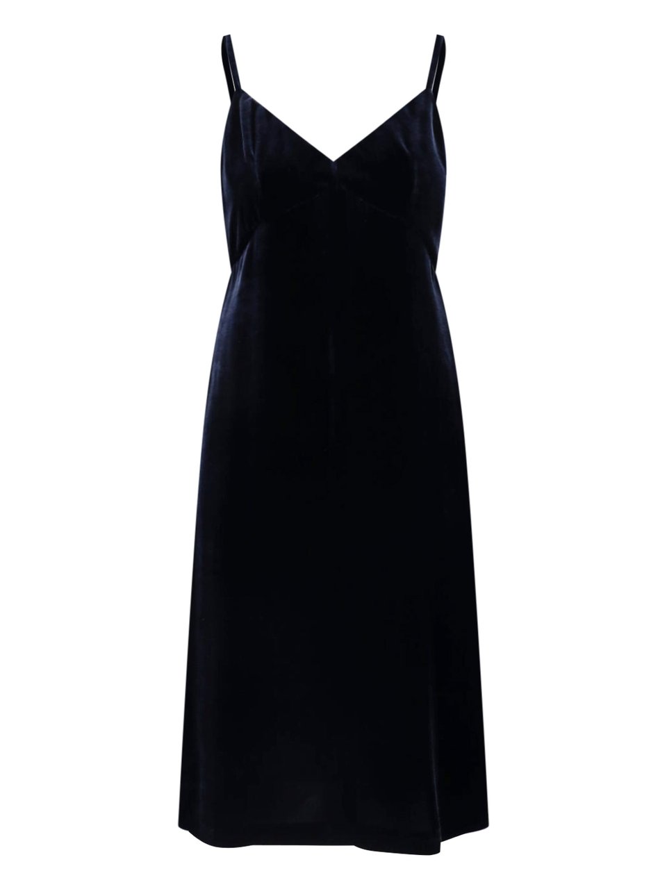 Aspesi Velvet Midi Dress with V-Neck and Thin Straps Blauw