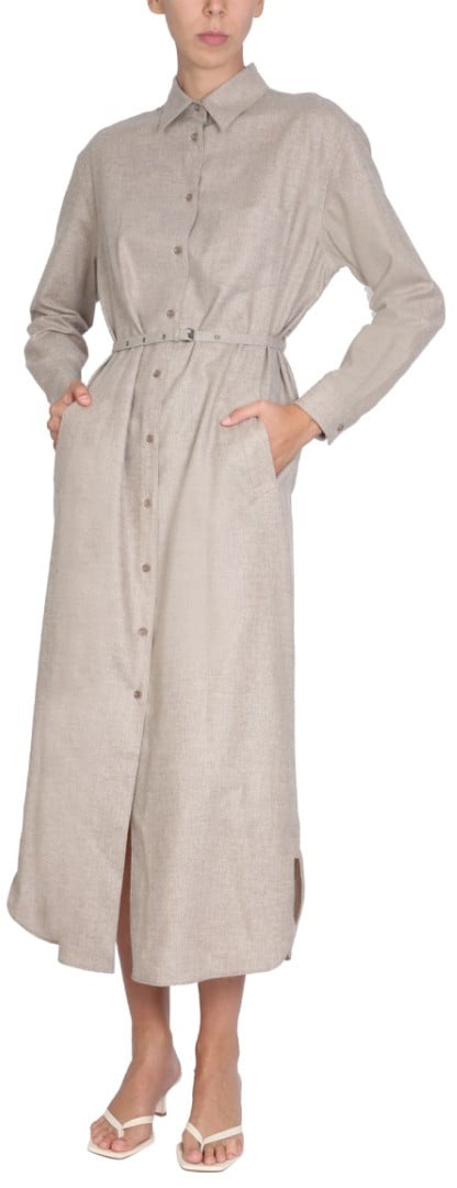 Aspesi Classic Collar Midi Shirt Dress Grijs