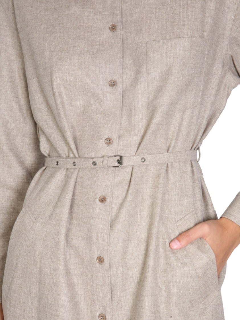 Aspesi Classic Collar Midi Shirt Dress Grijs