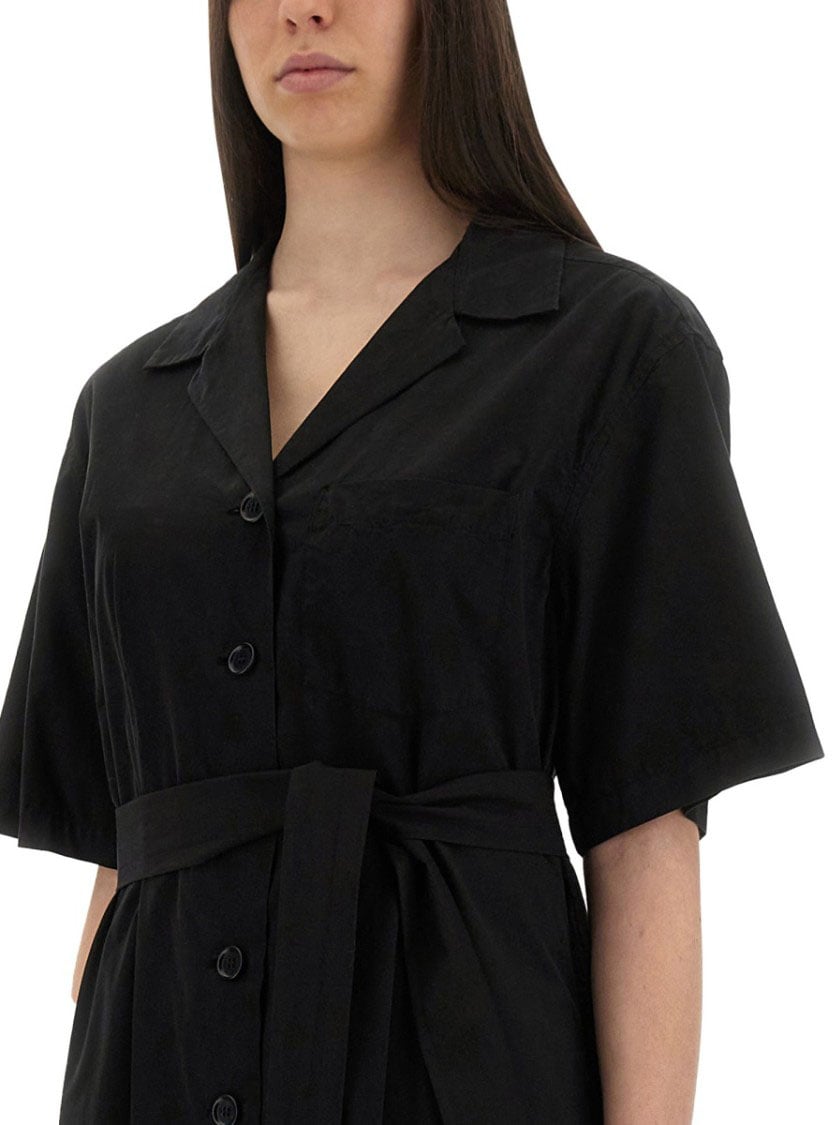 Aspesi Button-Down Midi Dress With Belted Waist Zwart