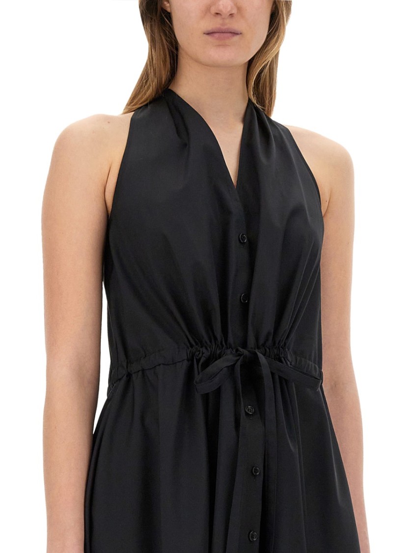 Aspesi Sleeveless Black Poplin Midi Dress Zwart