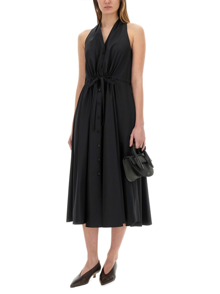 Aspesi Sleeveless Black Poplin Midi Dress Zwart