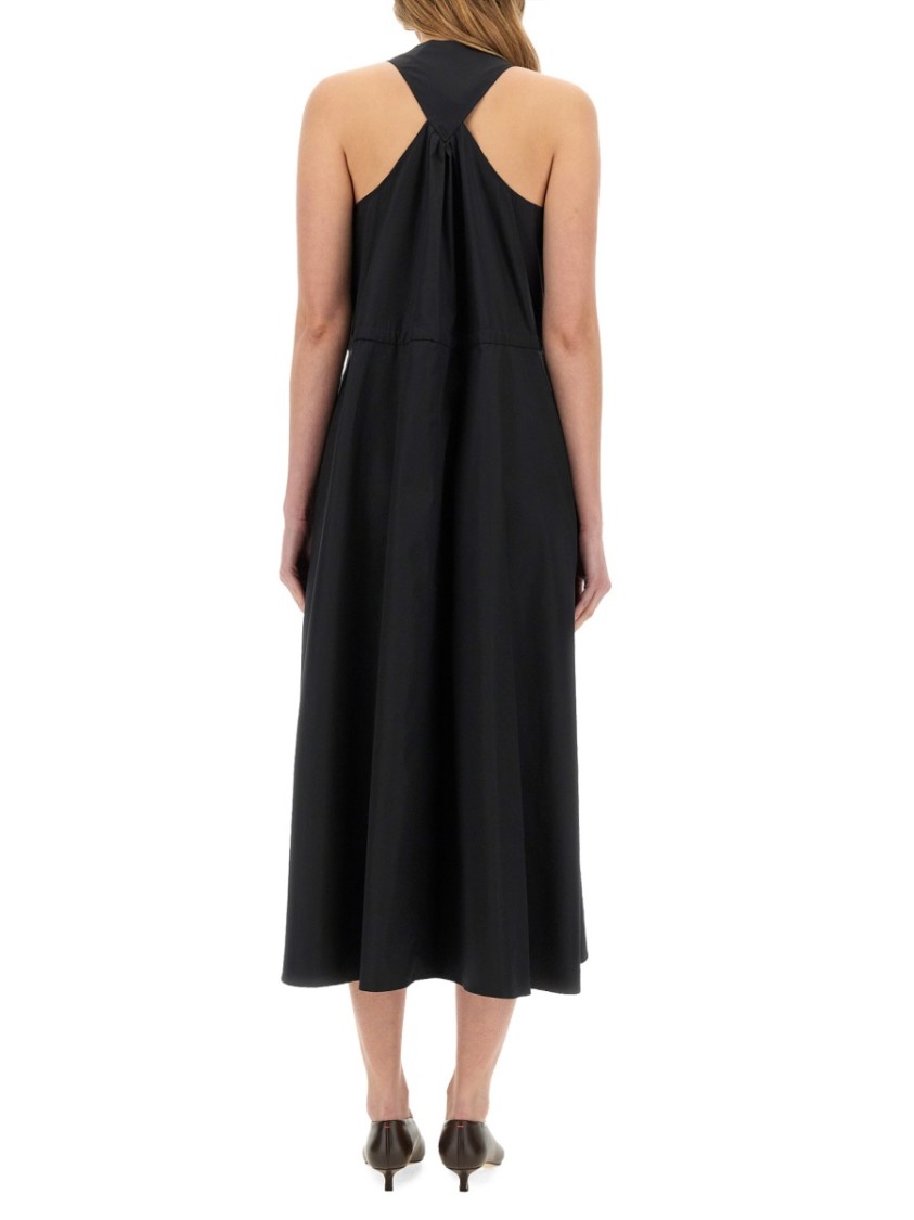 Aspesi Sleeveless Black Poplin Midi Dress Zwart