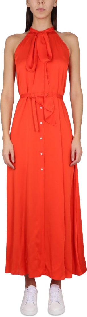 Aspesi Maxi Dress With Halter Neck And Bow Detail Oranje