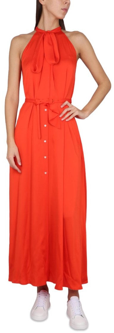 Aspesi Maxi Dress With Halter Neck And Bow Detail Oranje