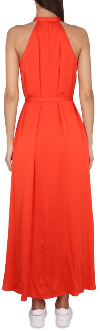 Aspesi Maxi Dress With Halter Neck And Bow Detail Oranje