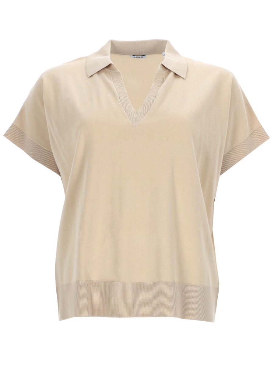 Aspesi Polo Collar Cotton V-Neck Shirt Neutraal