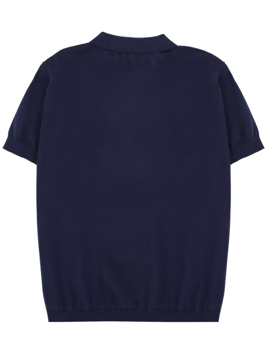 Aspesi Deep Navy Cotton-Blend Ribbed Polo Shirt Zwart