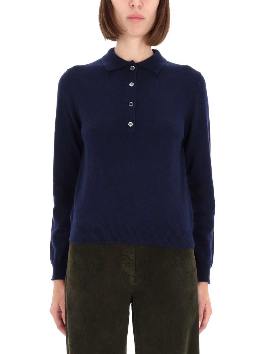 Aspesi Long-Sleeve Cashmere Polo Shirt Zwart