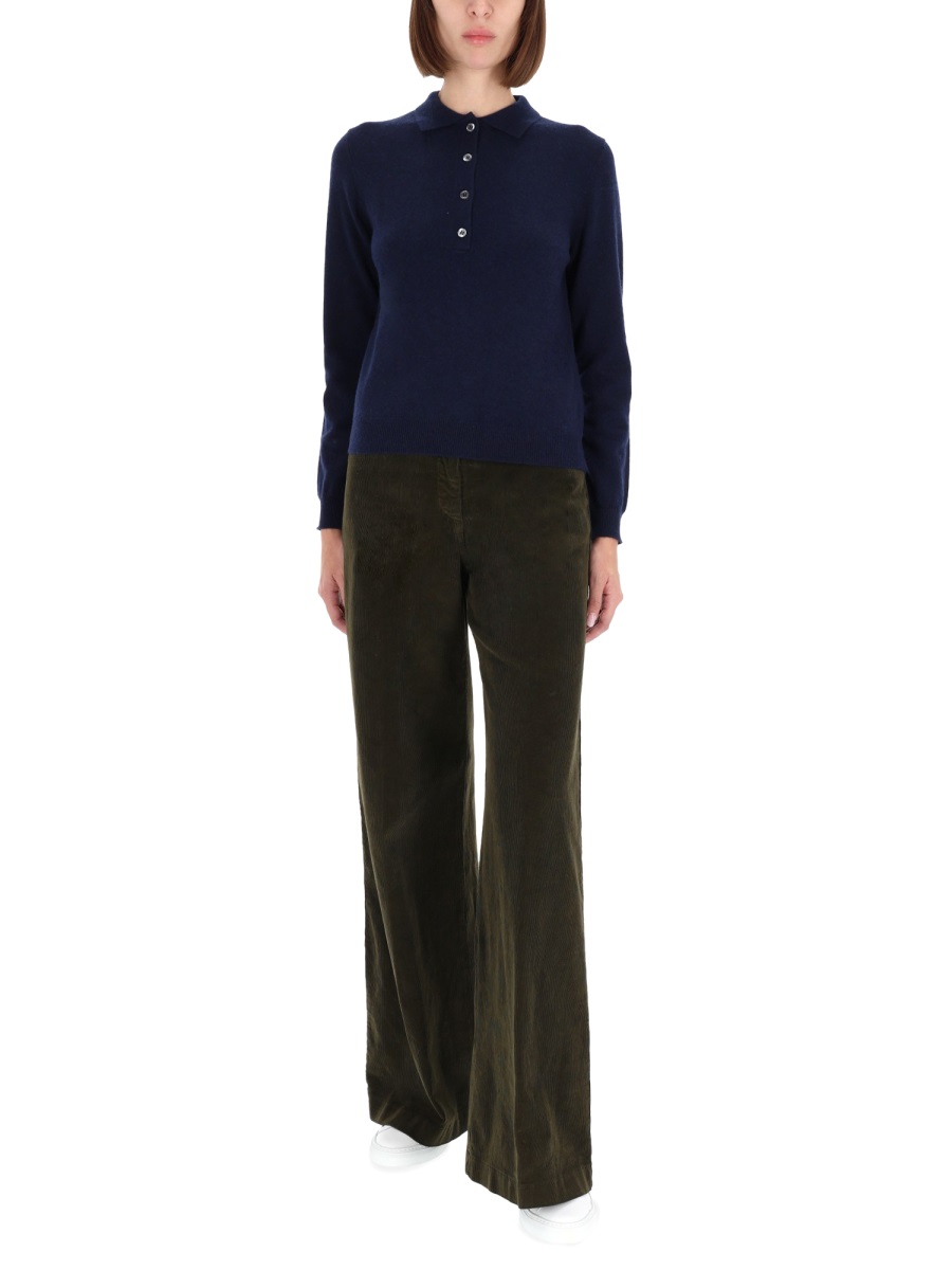 Aspesi Long-Sleeve Cashmere Polo Shirt Zwart