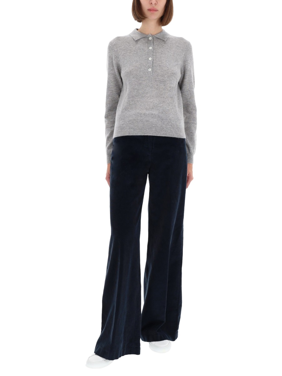 Aspesi Ribbed Cashmere Polo Shirt Grijs