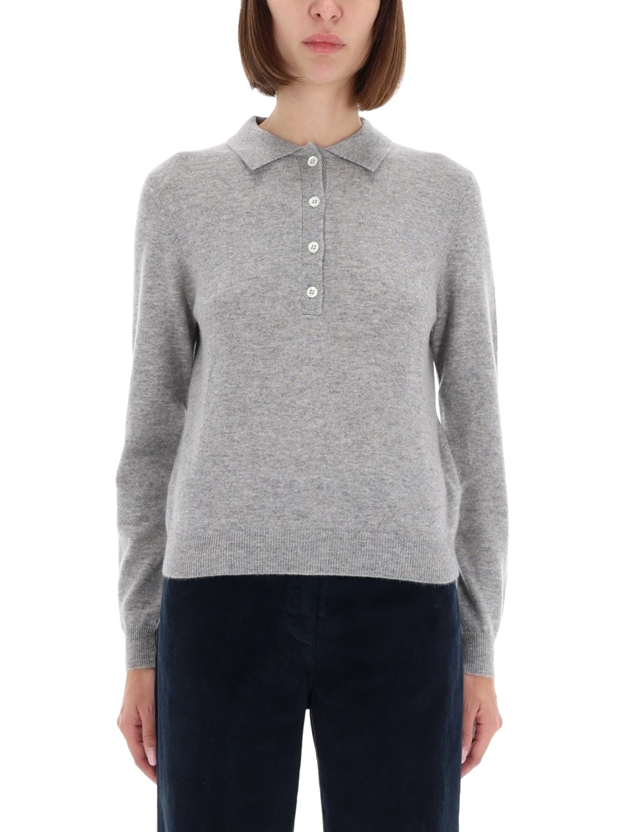 Aspesi Ribbed Cashmere Polo Shirt Grijs