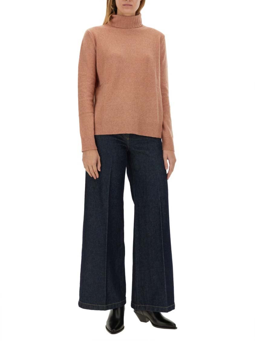 Aspesi High-Neck Wool Jersey With Ribbed Hem Roze