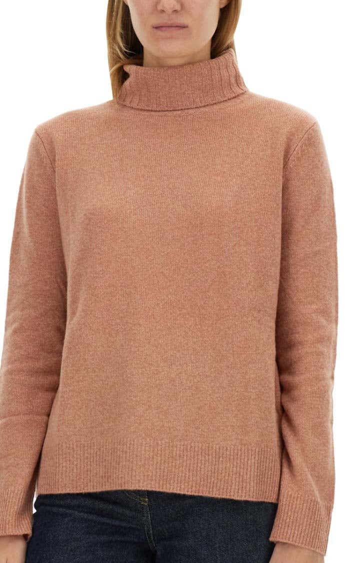 Aspesi High-Neck Wool Jersey With Ribbed Hem Roze