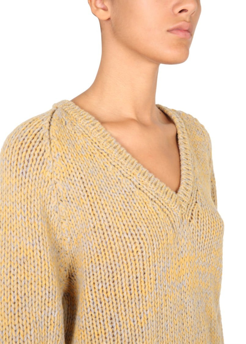 Aspesi V-Neck Knit Sweater In Virgin Wool Bruin