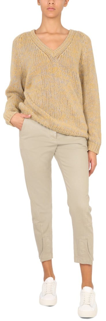 Aspesi V-Neck Knit Sweater In Virgin Wool Bruin