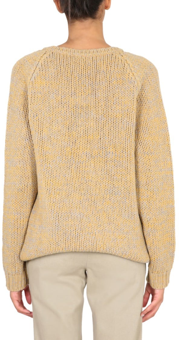 Aspesi V-Neck Knit Sweater In Virgin Wool Bruin