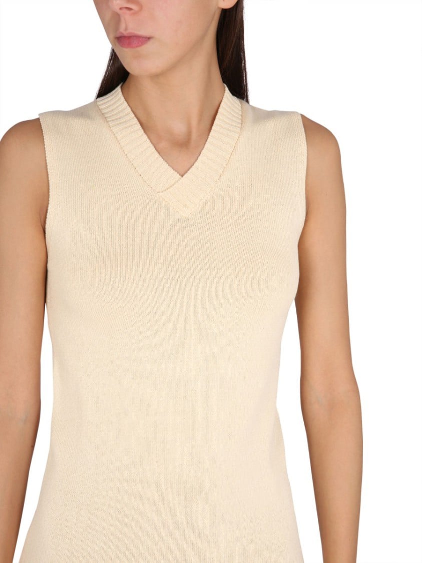 Aspesi V-Neck Long Dress With Ribbed Edges Neutraal