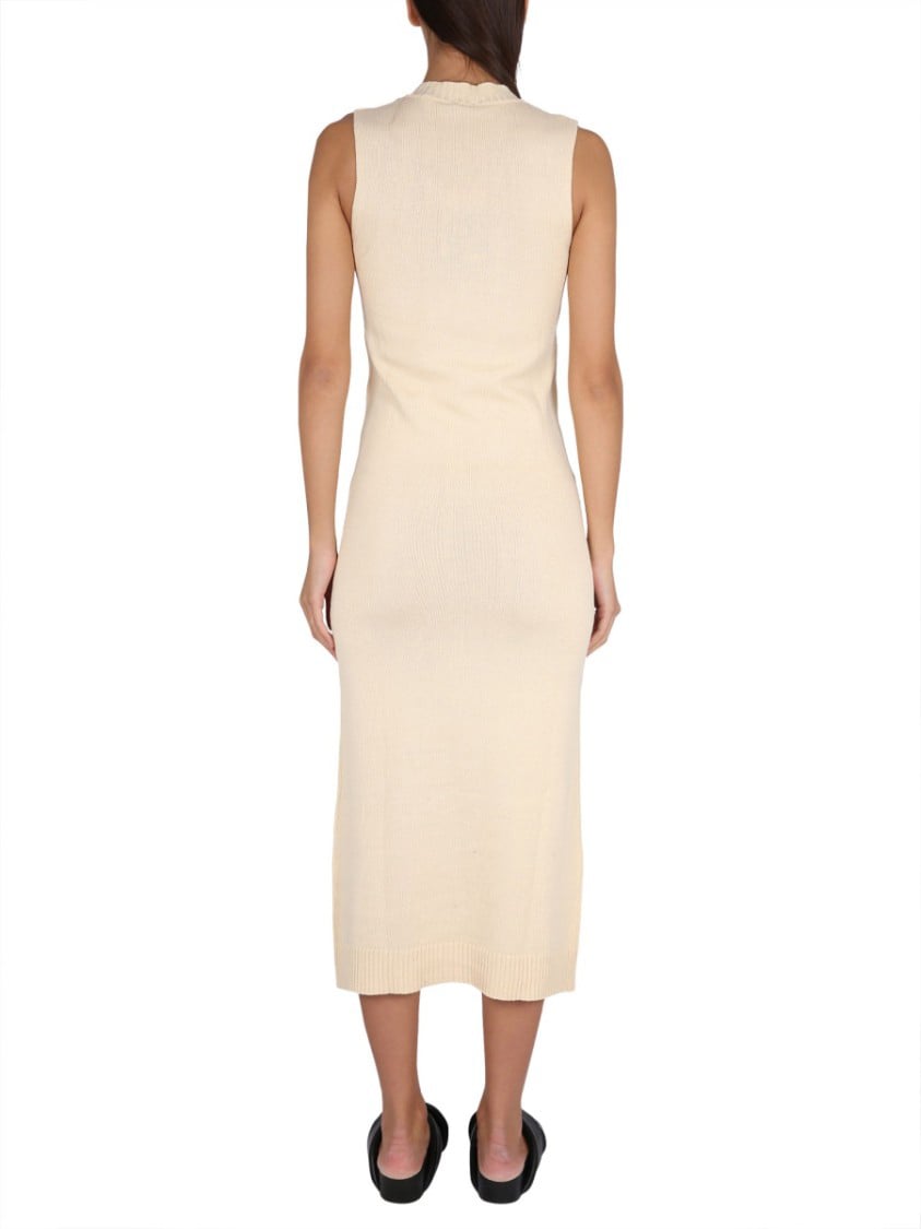 Aspesi V-Neck Long Dress With Ribbed Edges Neutraal