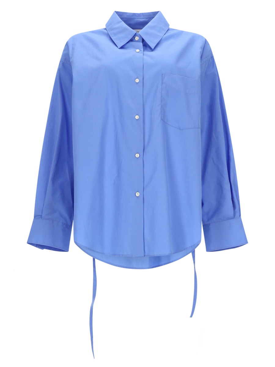 Aspesi Oversized Cotton Ties Collar Shirt Blauw