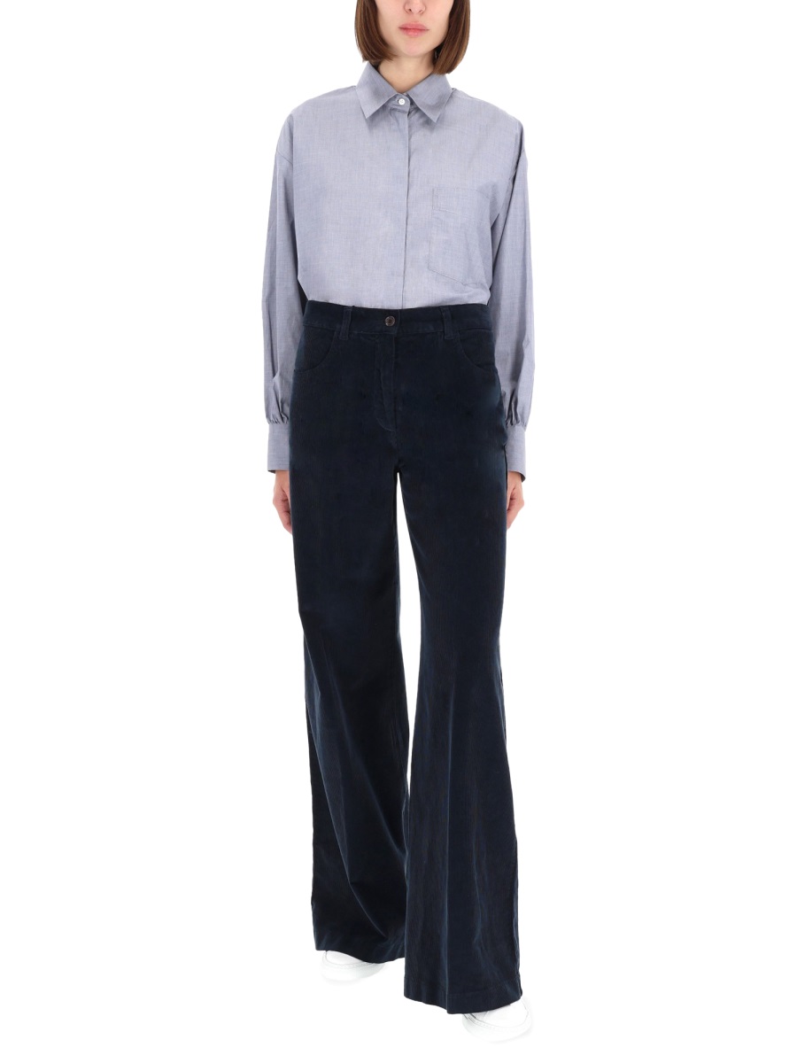 Aspesi High Collar Pleated Cotton Shirt Wit