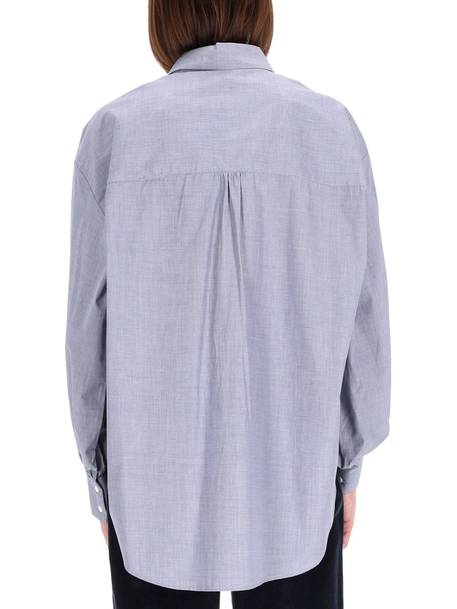 Aspesi High Collar Pleated Cotton Shirt Wit