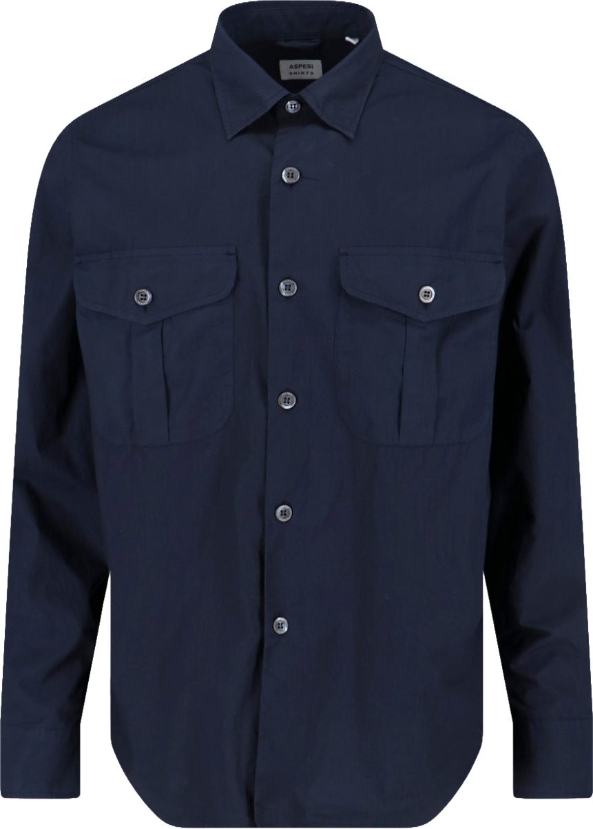Aspesi Tailored White Shirt With Button-Down Front And Pointed Collar Blauw