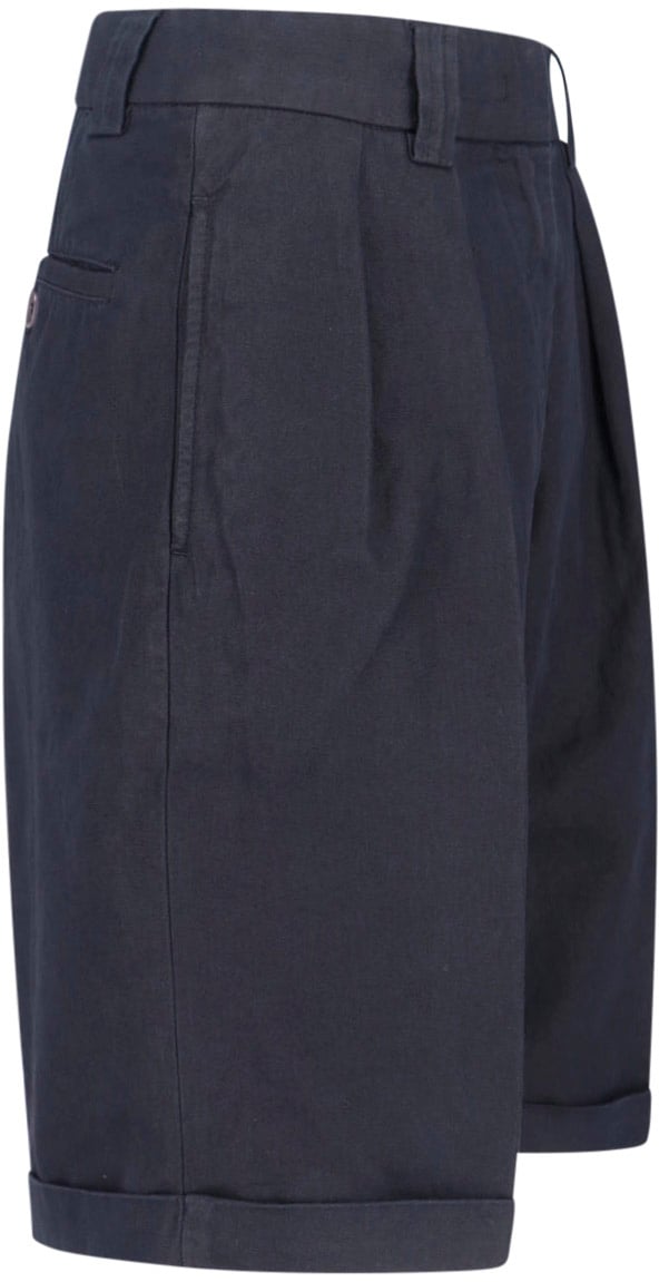 Aspesi Navy Cotton Linen Shorts Blauw