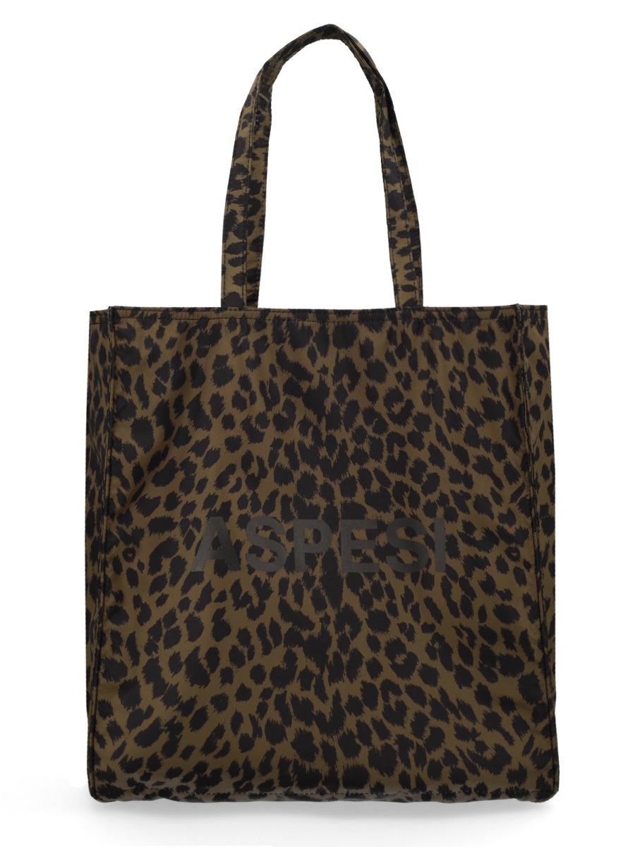 Aspesi Leopard Print Structured Sturdy Handles Tote Bag Zwart