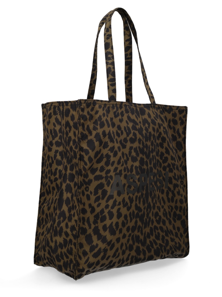 Aspesi Leopard Print Structured Sturdy Handles Tote Bag Zwart