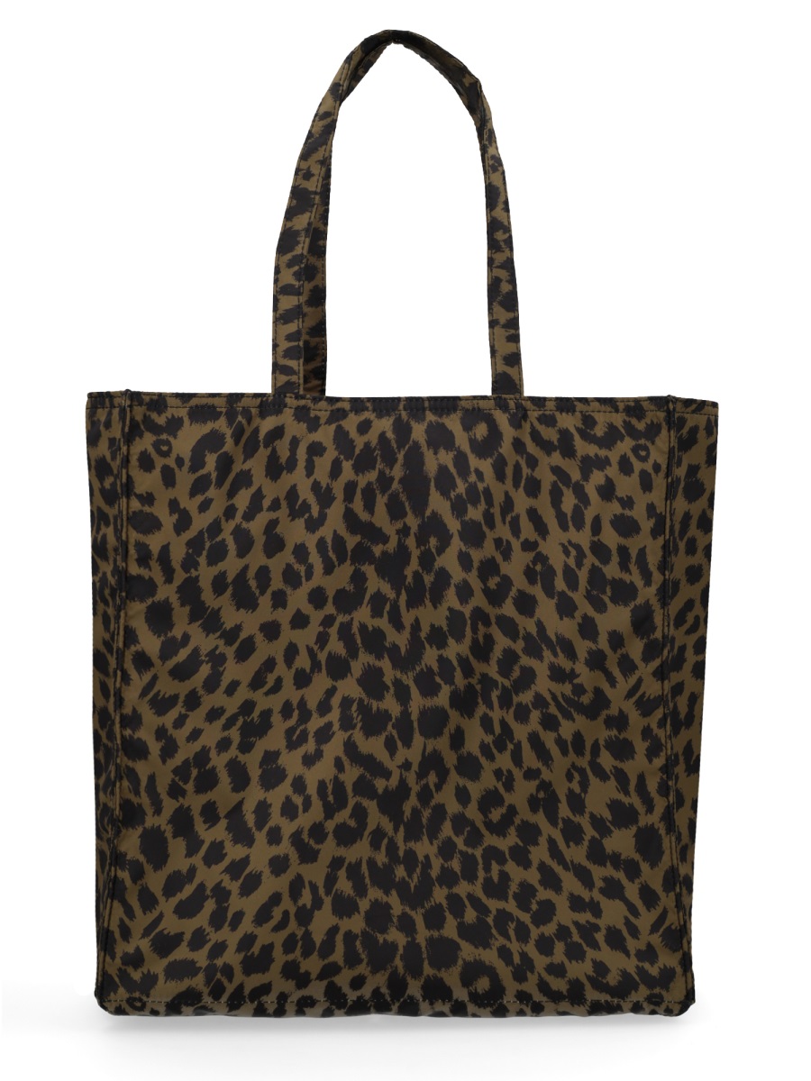 Aspesi Leopard Print Structured Sturdy Handles Tote Bag Zwart