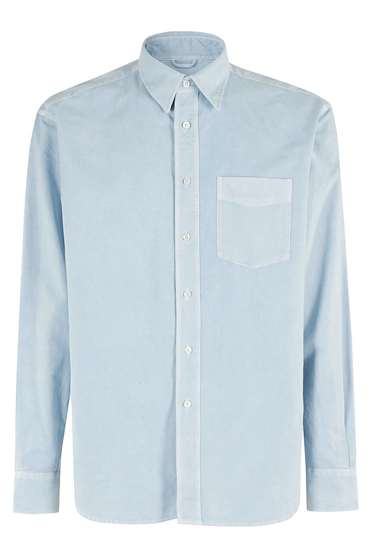 Aspesi Light Blue Cotton Shirt With Classic Collar Blauw