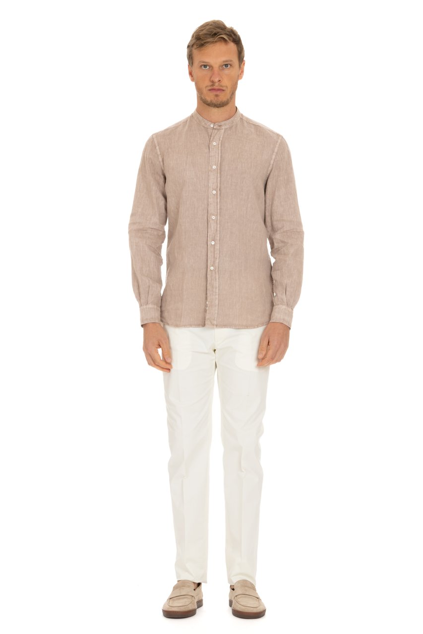 Aspesi Korean Collar Linen Shirt Neutraal